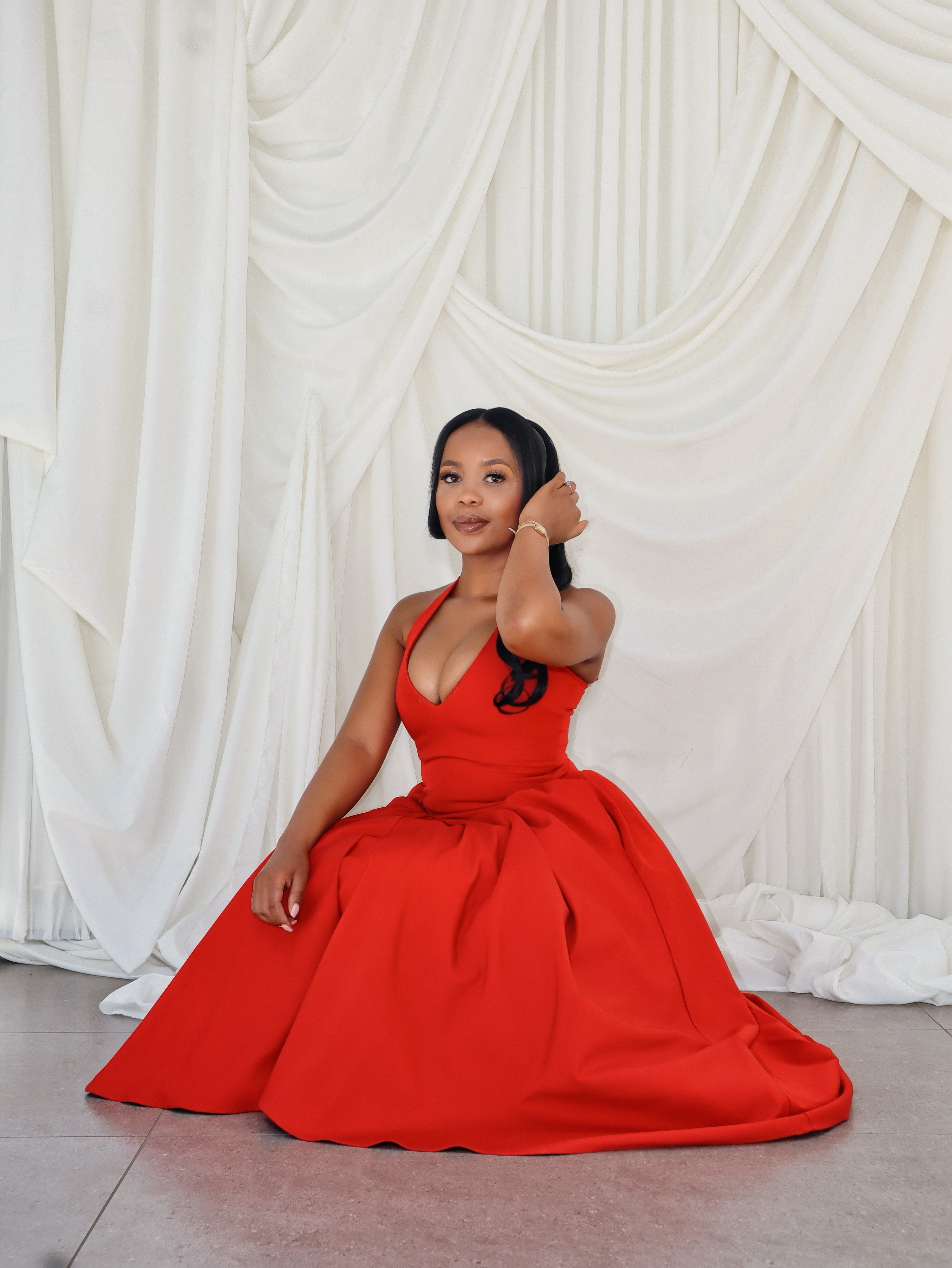 MARILYN Twill Halter Midi Dress