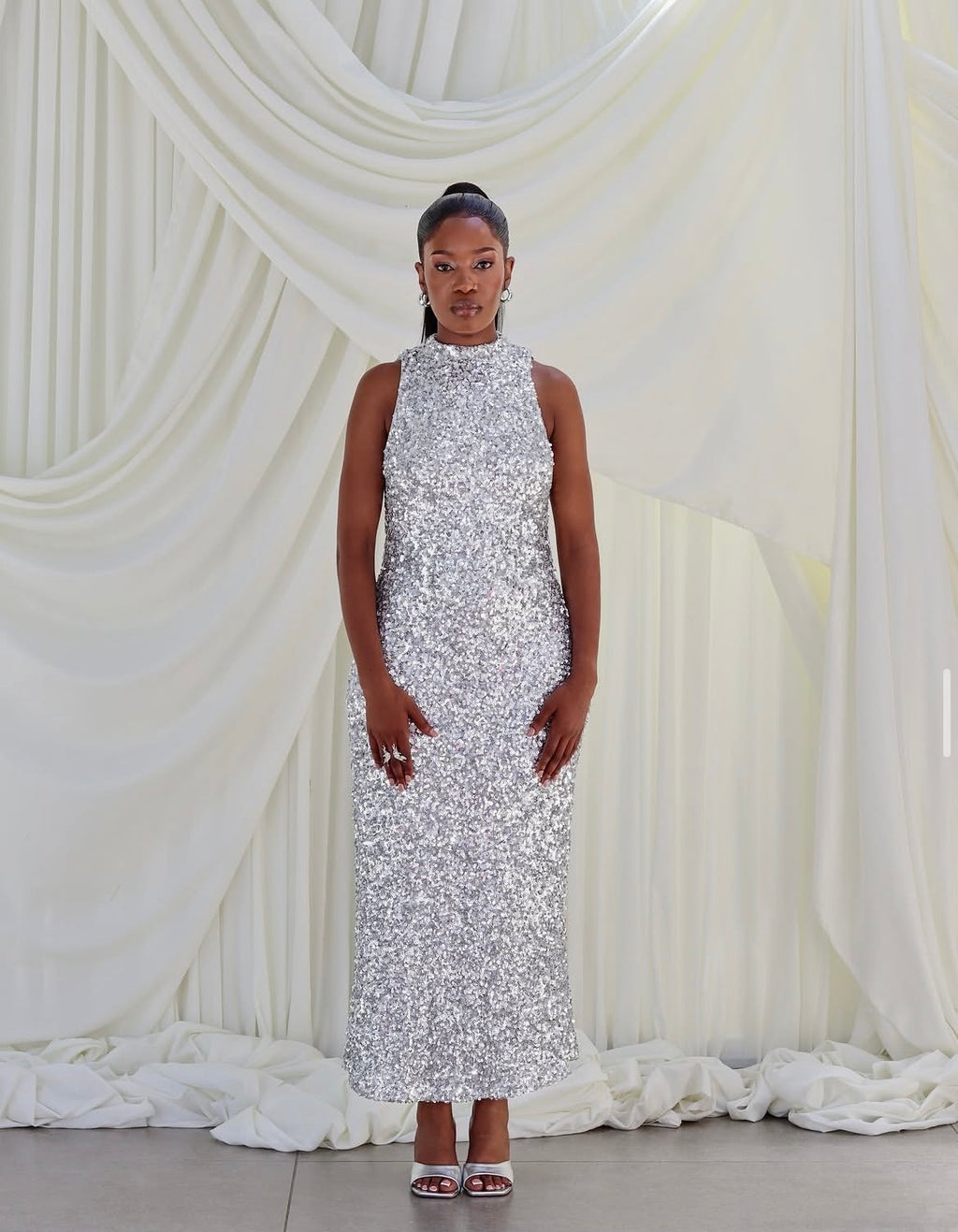 Sequin Column Silver Dress