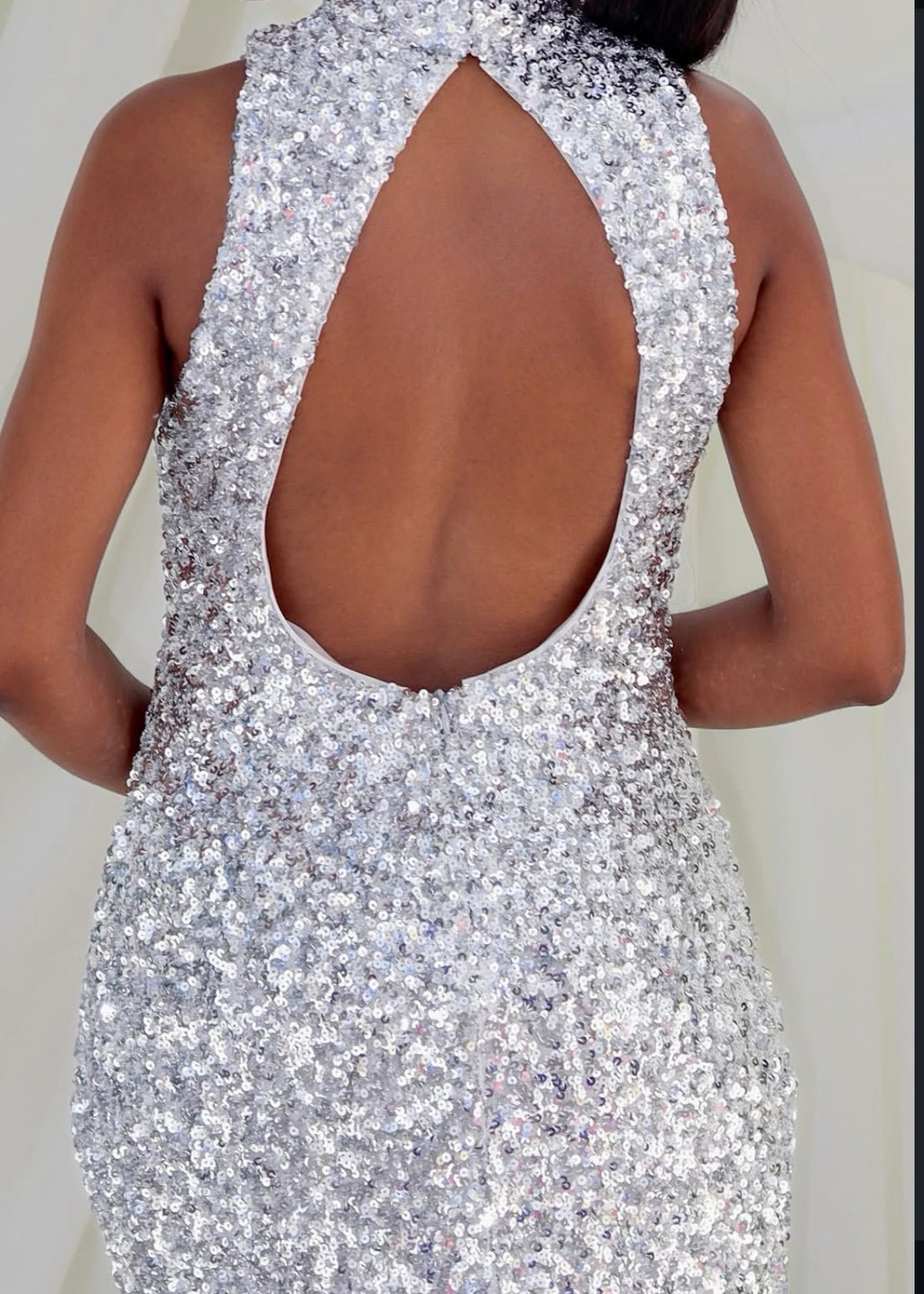 Sequin Column Silver Dress