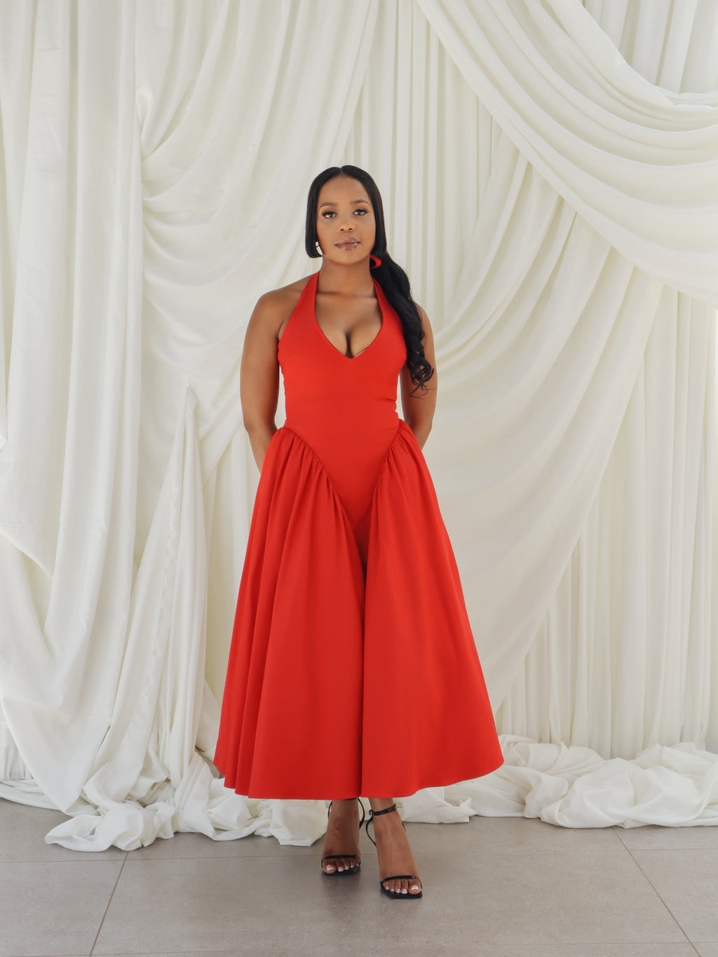 MARILYN Twill Halter Midi Dress