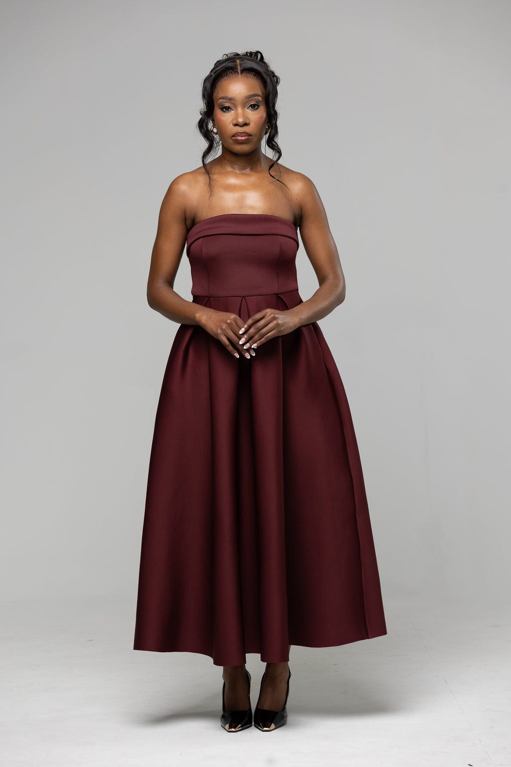 A-Line Midi Dress - Burgundy