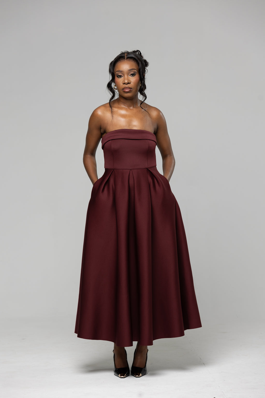 A-Line Midi Dress - Burgundy