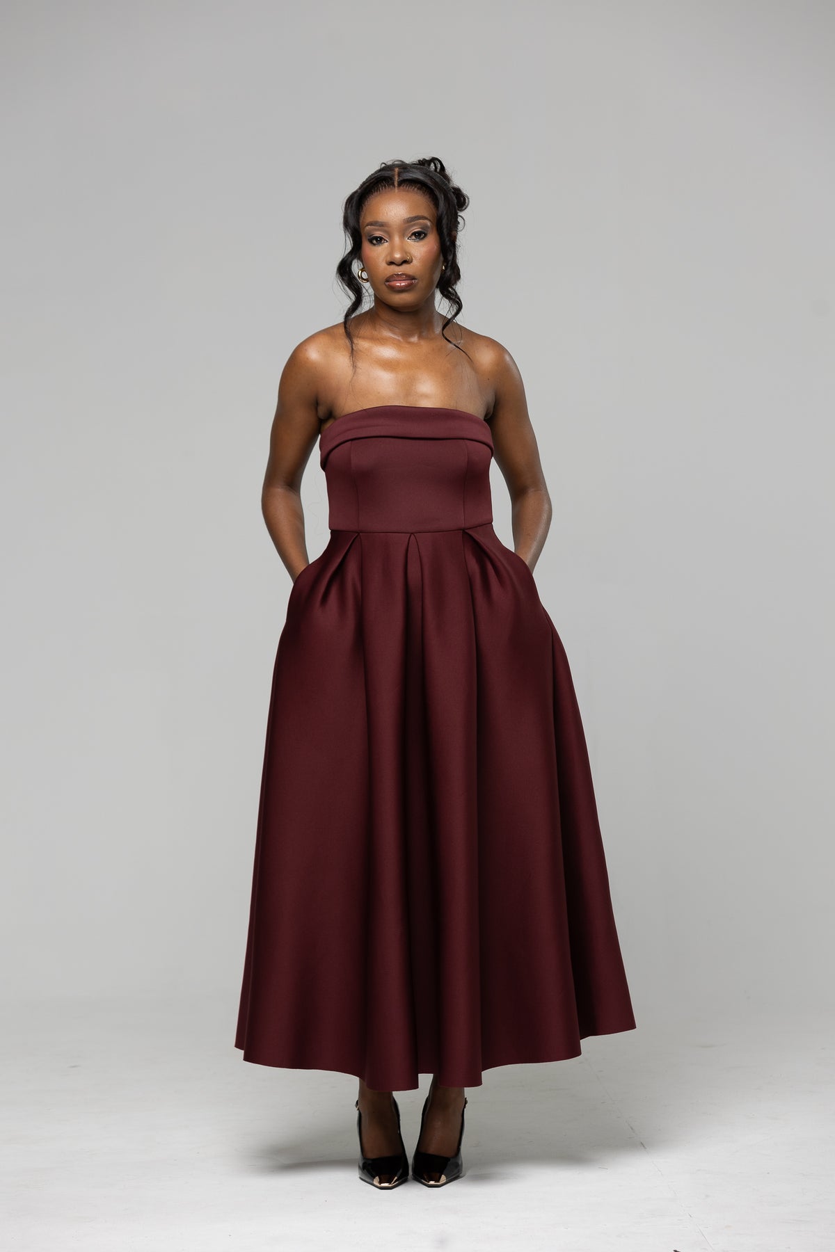 A-Line Midi Dress - Burgundy