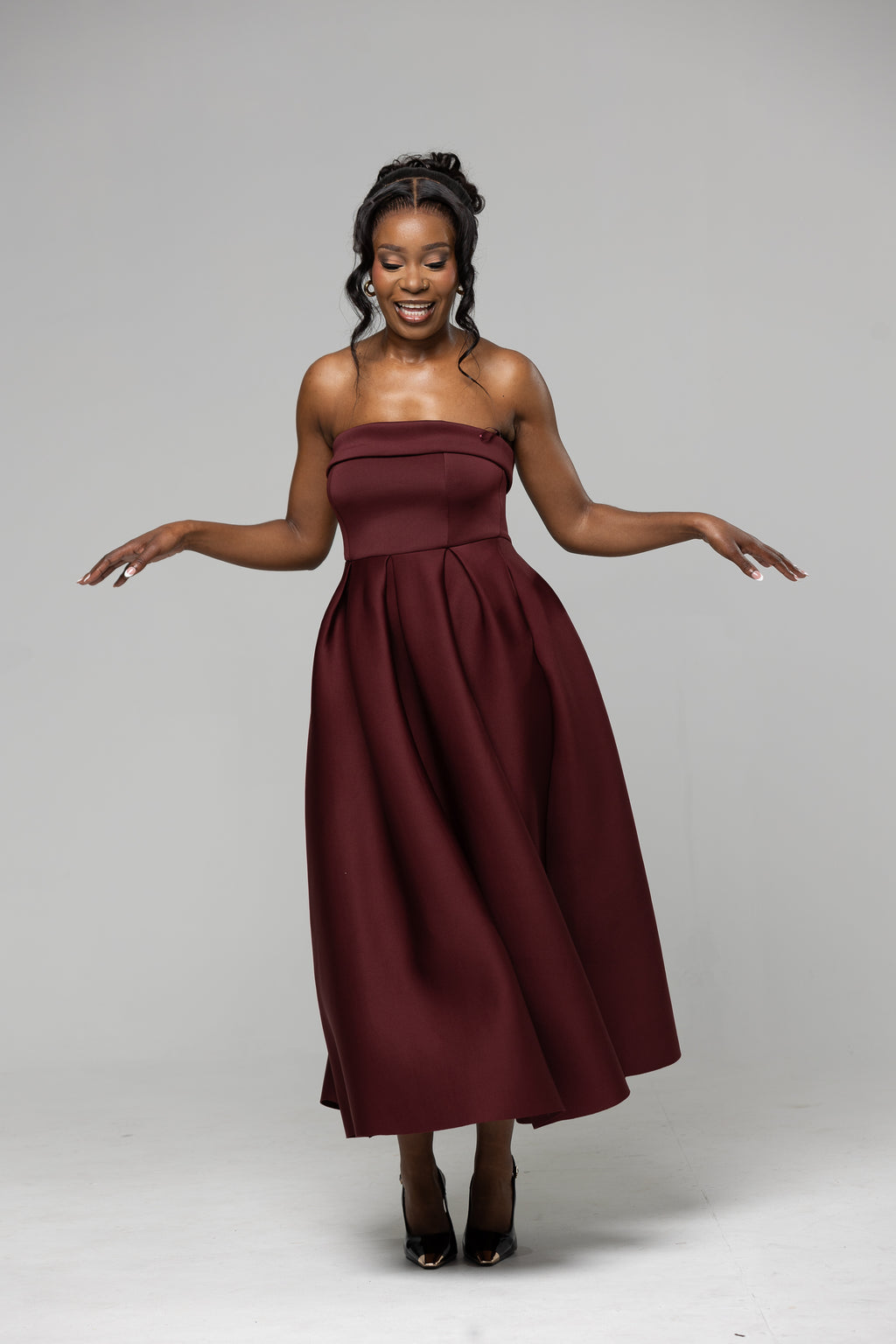 A-Line Midi Dress - Burgundy