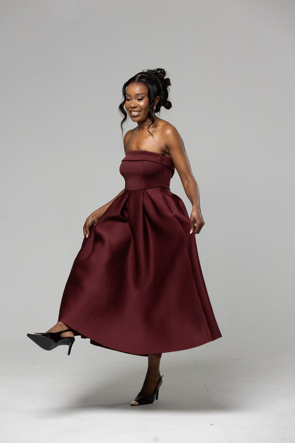 A-Line Midi Dress - Burgundy