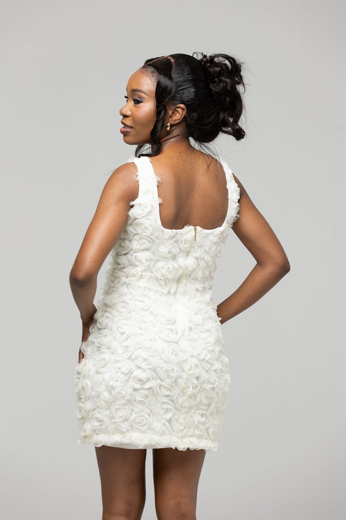 Floral Appliqué Mini Dress - Milk
