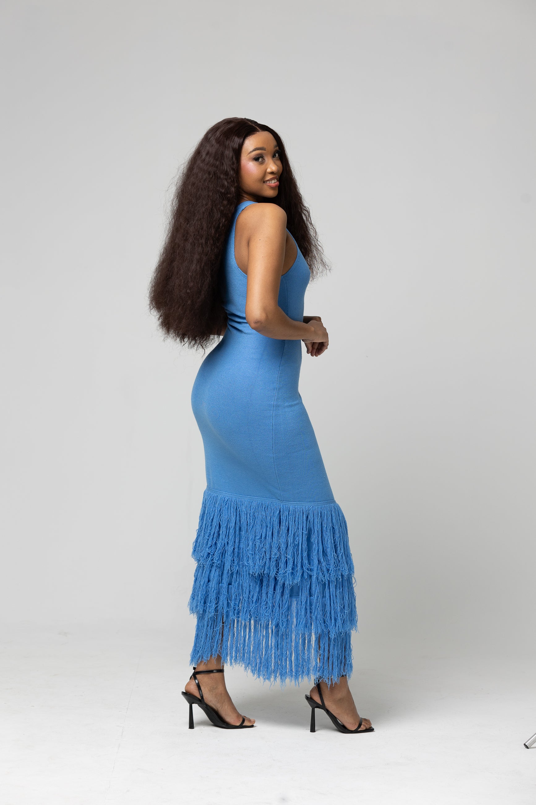 Fringe Knit Dress - Blue