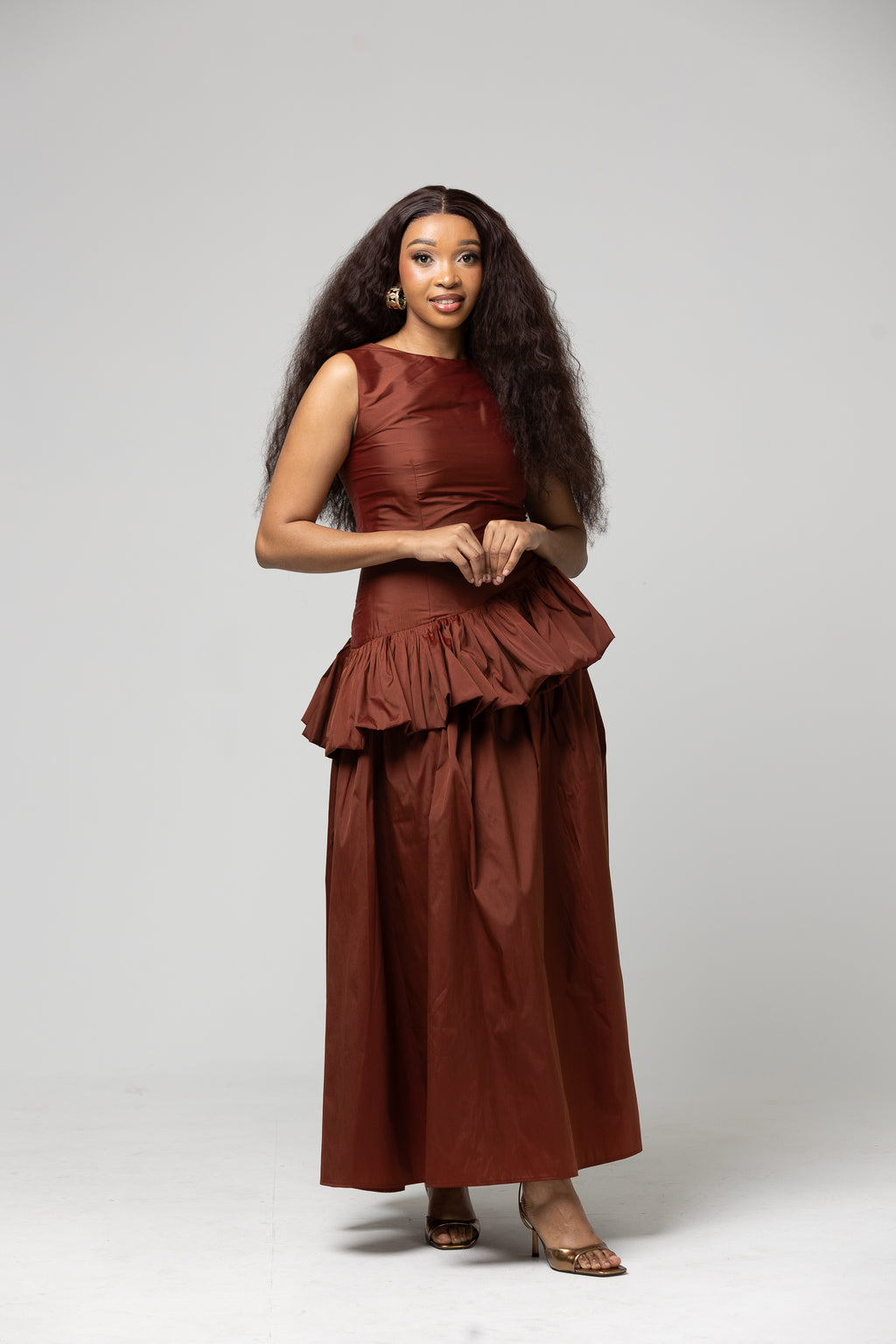 Peplum Maxi Dress - Rust