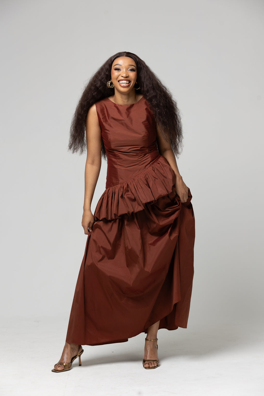 Peplum Maxi Dress - Rust