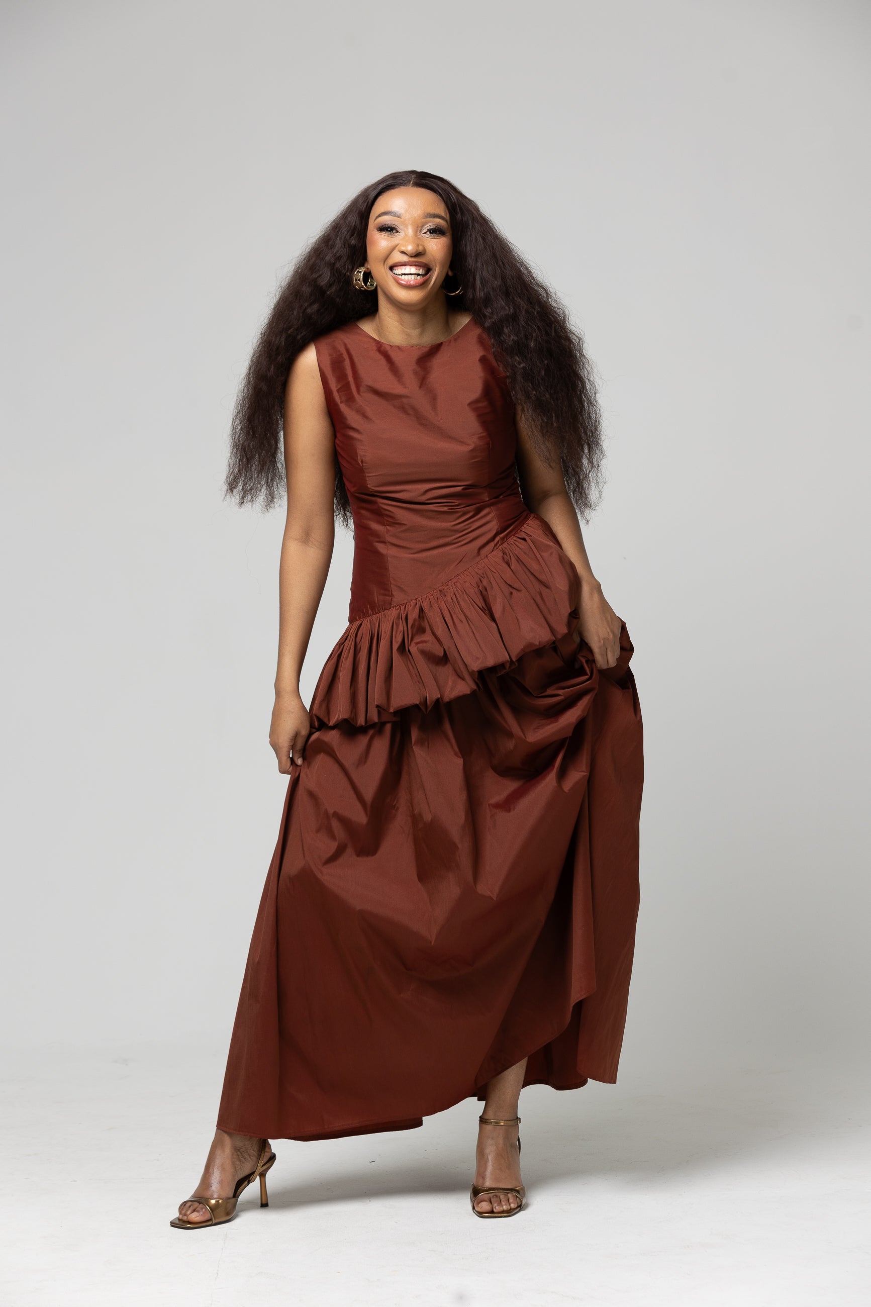 Peplum Maxi Dress - Rust