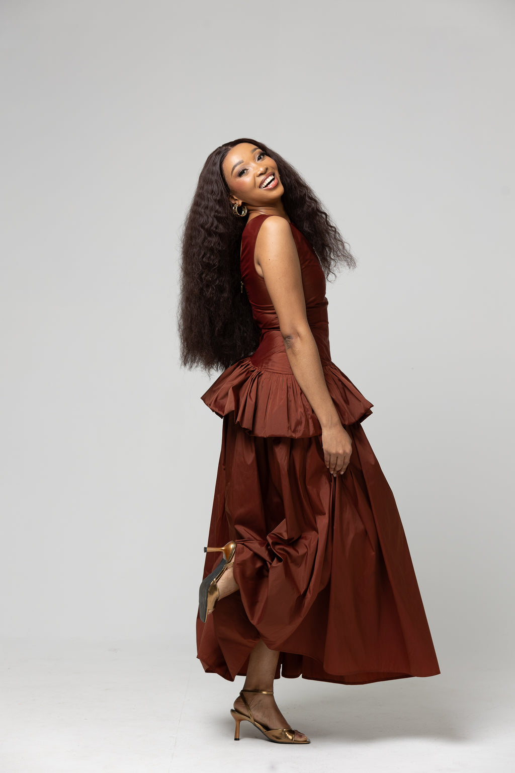 Peplum Maxi Dress - Rust